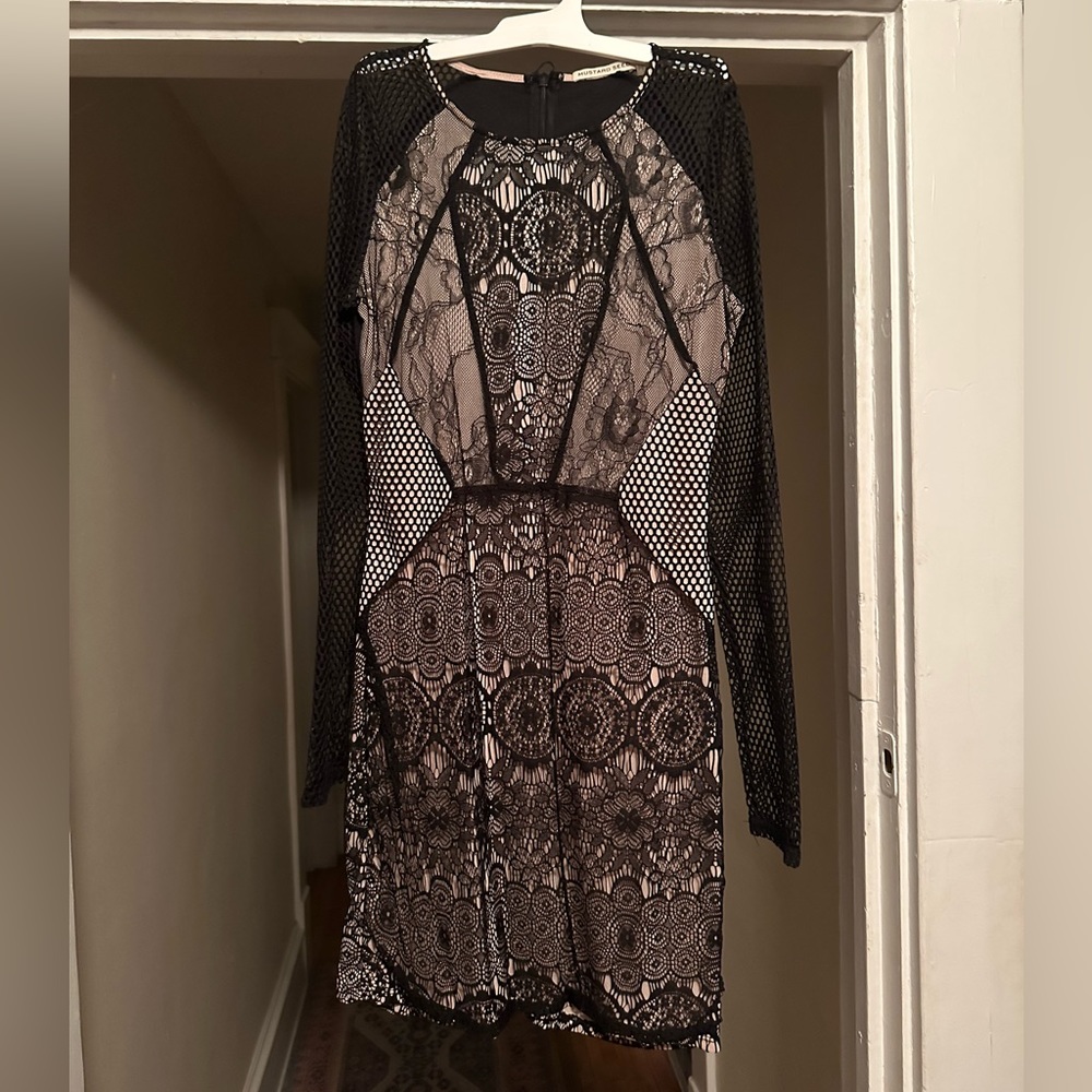 Mesh/Lace Black & White Longsleeve Dress, Size S